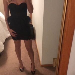 Bebe fringe black lace mini dress